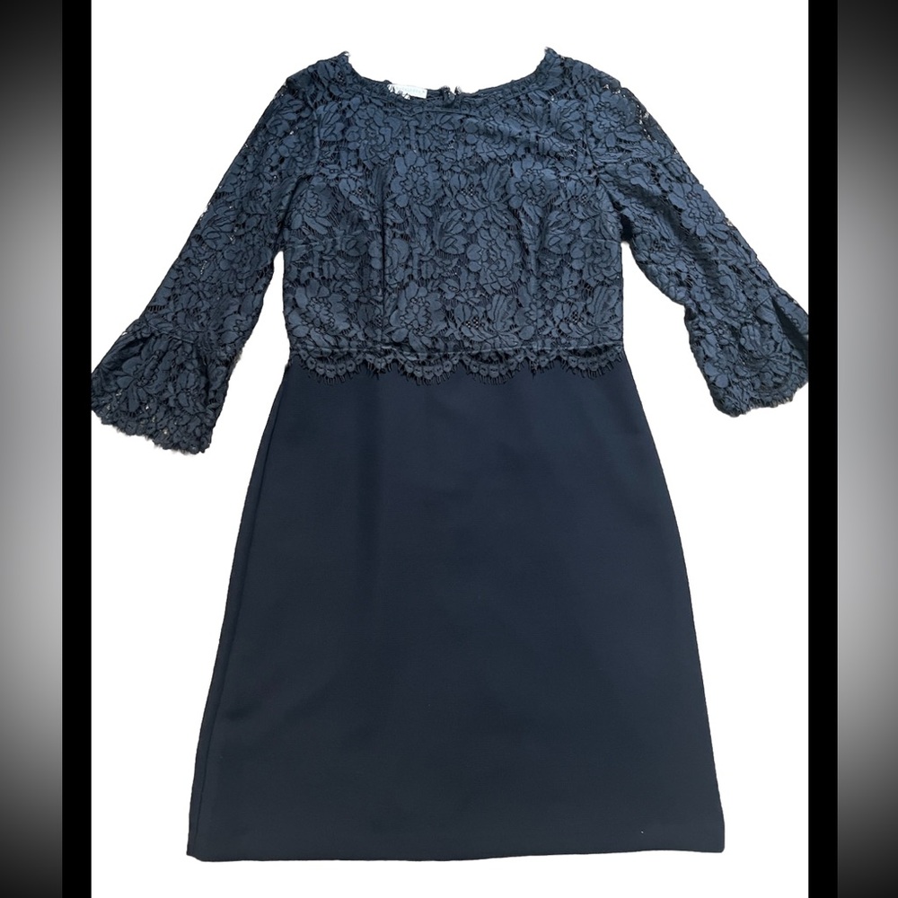 Talbots Dress Women 8 Navy Blue Lace Sleeveless Zip Back RSVP Formal